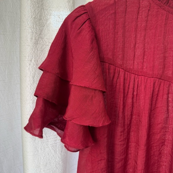 Nanette Lepore Burgundy Flutter Sleeve Top sz L - Picture 5 of 6